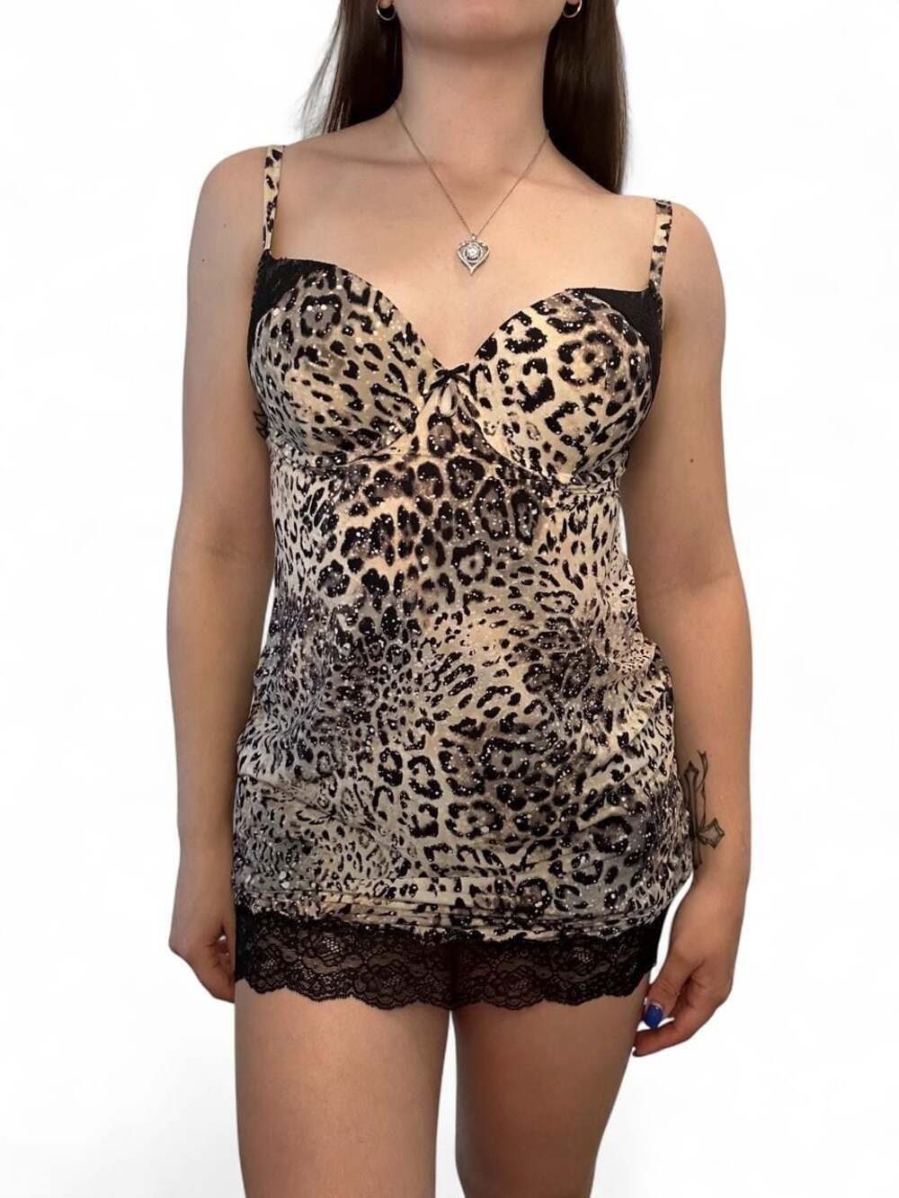 Victoria's Secret Leopard Print Lace Trim Chemise 34D